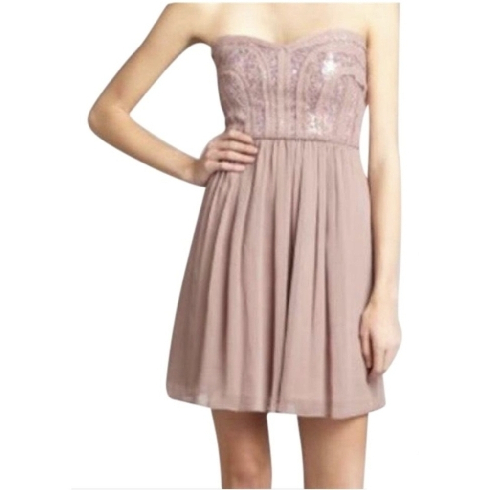 BcbgMaxazria Bare Pink Sequin Strapless Dress